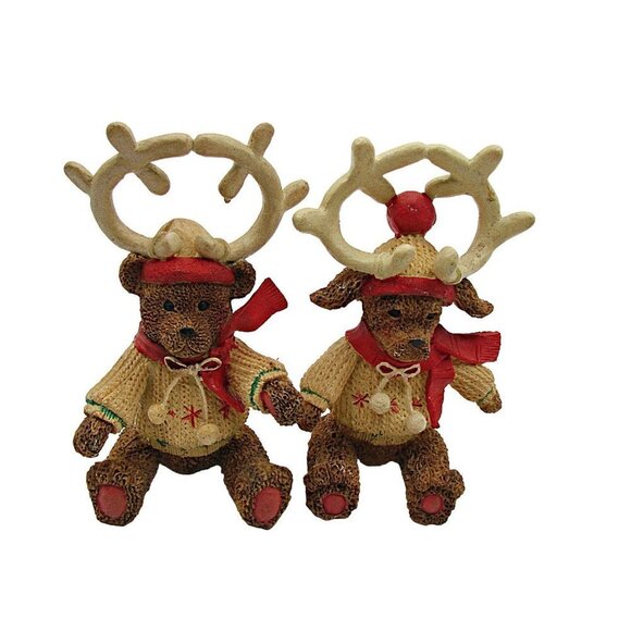 Set 2 Holiday Collection Dogs Dressed As Reindeer Figures Vintage Christmas Deco - Picture 4 of 12